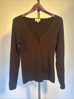 Open Edit Ribbed V-Neck Cardigan in black Medium